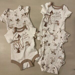 Lot of 4 NB Disney Baby Bambi Short Sleeve Onesies Twin Matching Gender Neutral